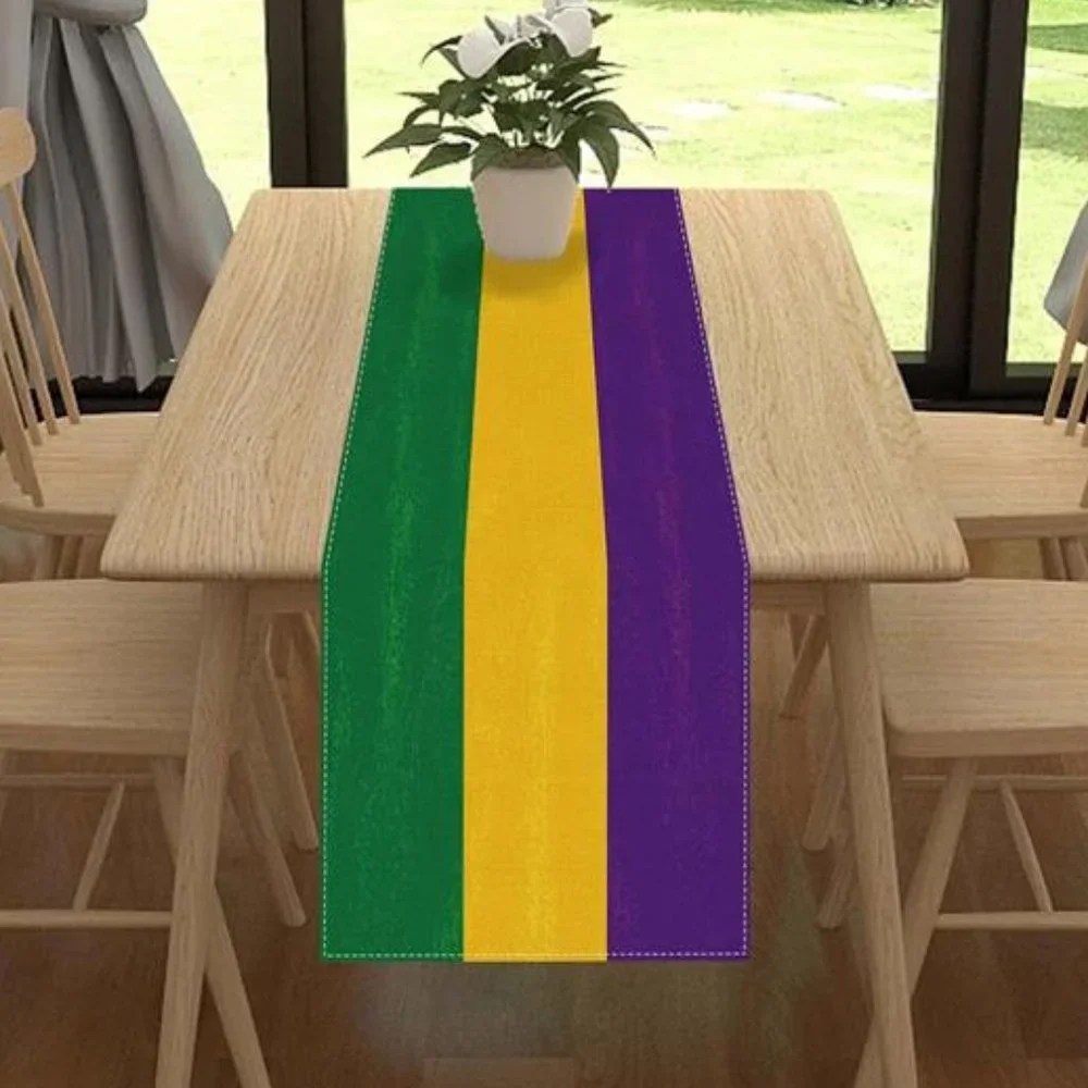 Mardi Gras Table Runner Party Decor Purple Gold Striped Dining Decorative Cloth